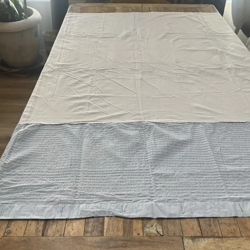 ROOTS Shower Curtain White & Blue 100% Cotton 69.5